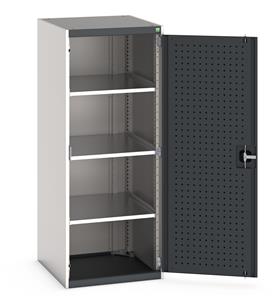 Heavy Duty Bott cubio cupboard with perfo panel lined hinged doors. 650mm wide x 650mm deep x 1600mm high with 3 x100kg capacity shelves.... Bott Tool Storage Cupboards for workshops with Shelves and or Perfo Doors